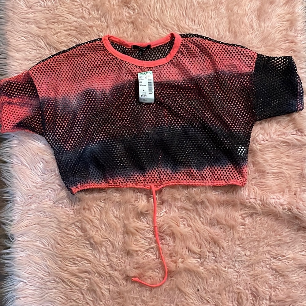 Pink Black Mesh Crop Top